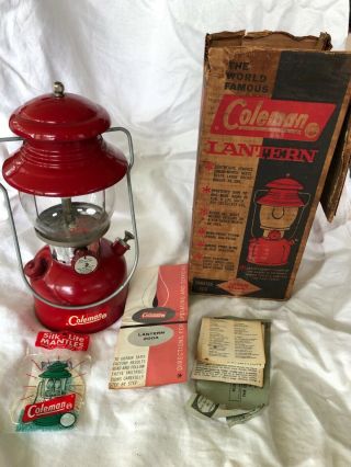 Vintage Coleman Lantern 200a Red Single Mantle Light And Papers
