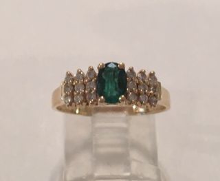Vintage Bh Effy 14k Yellow Gold Natural Emerald & Diamond Cocktail Ring