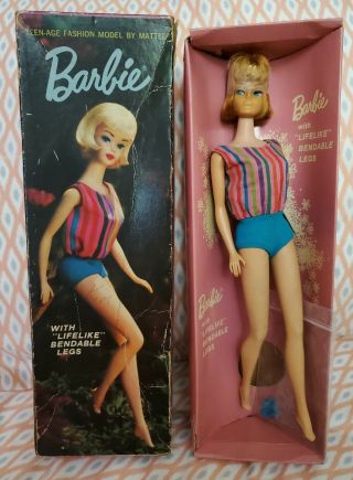 1966 Vintage Titian American Girl Barbie Doll With Stand Shoes & Swimsuit