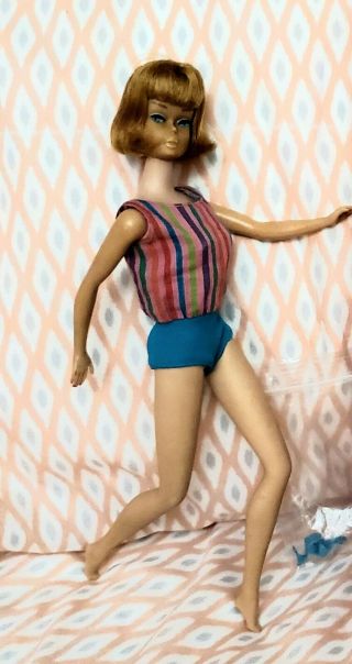 1966 VINTAGE TITIAN AMERICAN GIRL BARBIE DOLL WITH STAND SHOES & SWIMSUIT 3