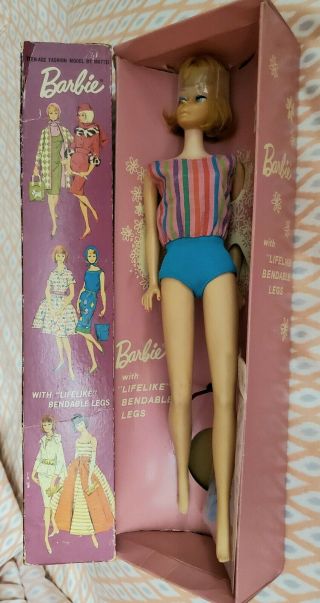 1966 VINTAGE TITIAN AMERICAN GIRL BARBIE DOLL WITH STAND SHOES & SWIMSUIT 6