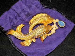Elizabeth Taylor For Avon Sea Shimmer Koi Fish Faux Pearls,  Opals,  Topaz Pin Rare