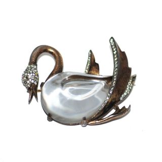 Trifari Alfred Philippe Sterling Lucite Swan Jelly Belly Brooch,  Needs Stones