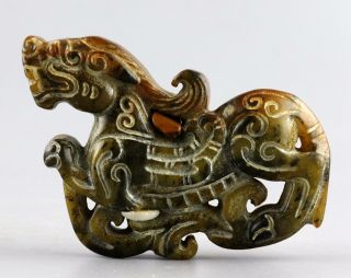 Collect China Antique Jade Carve Myth Animal Kylin Exorcism Bring Lucky Statue