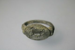 Ancient Interesting Roman Bronze Ring Goat 1st - 4th century AD 2