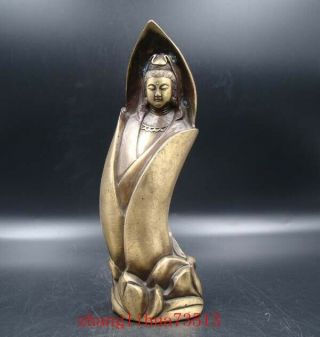 Collectibles Handmade Carving Statue Kwan - Yin Lotus Copper Brass
