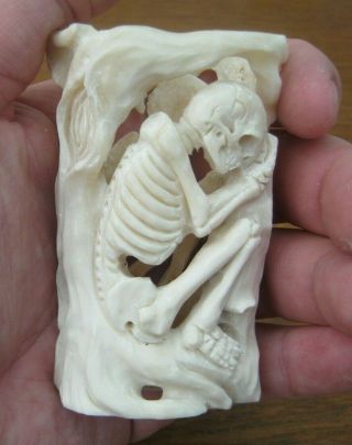 Unusual Hand Carved Sword Handle - The Skeleton Thinker Momento Mori