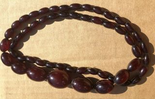 Vintage Cherry Amber Faturan Bakelite Beaded Necklace 57 Grams 30” Beads