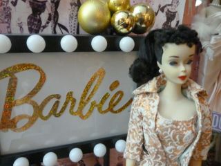 Vintage Barbie ponytail 3 Gorgeous brunette brown eye shadow with styled curls 2