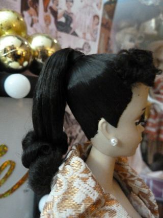 Vintage Barbie ponytail 3 Gorgeous brunette brown eye shadow with styled curls 3