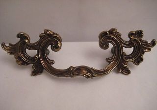 Ornate Antiqued Brass Drawer Handle / Pull Vintage