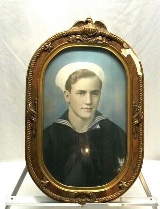 Wwii Us Navy Enlisted Sailors Oval Convex Framed Portrait