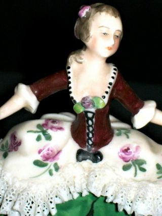 Antique German Dresden Lace Early Young Lady Ballerina Dancer Porcelain Figurine
