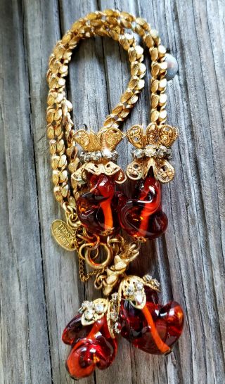 Vintage Signed Miriam Haskell Amber Glass Necklace & Bracelet 2