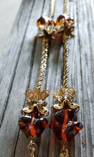 Vintage Signed Miriam Haskell Amber Glass Necklace & Bracelet 6