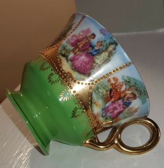 Victorian Vintage Couple Lovers Tea Cup Saucer Green Y G1169 2