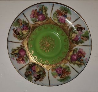 Victorian Vintage Couple Lovers Tea Cup Saucer Green Y G1169 3
