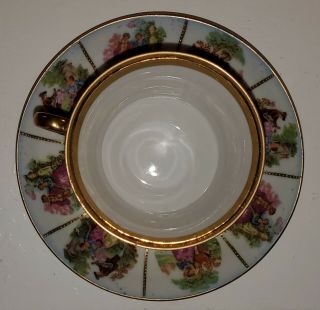 Victorian Vintage Couple Lovers Tea Cup Saucer Green Y G1169 4