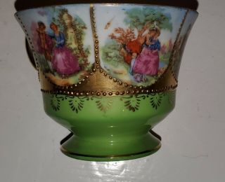 Victorian Vintage Couple Lovers Tea Cup Saucer Green Y G1169 5