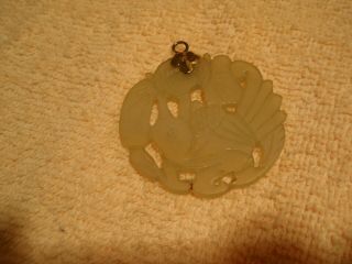 Stunning Vintage Intricately Carved Pale Green Jade Pendant