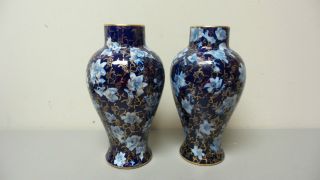 Matched Antique English Flow Blue 9 " Vases