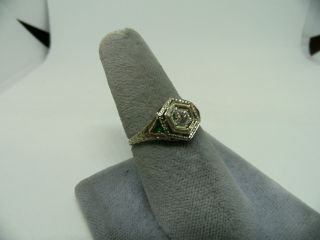VINTAGE 1930,  s Art Deco Diamond Emerald 18k Gold Engagement Ring.  25CT 3