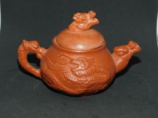 Chinese Yixing Clay Teapot Dragon Knop With Moving Tongue,  Seal Mark On Base