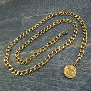 Chanel Gold Plated Cc Logos Charm Vintage Chain Belt 4410a Rise - On