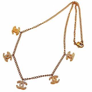 Authentic Vintage Chanel Necklace Chain Five Cc Logo Charms Ne2202