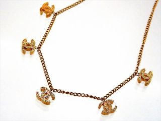 Authentic Vintage Chanel necklace chain five CC logo charms ne2202 2