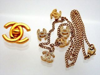 Authentic Vintage Chanel necklace chain five CC logo charms ne2202 3