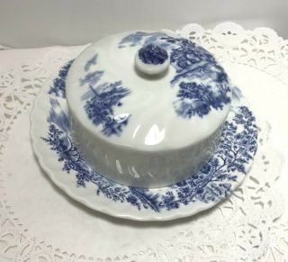 Ancient Towers In Blue By Johnson Brothers Rare Covered Butter Dish