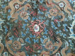 Antique Chinese Embroidered Silk Dragon Tapestry Gold Thread 5 Claw Dragons