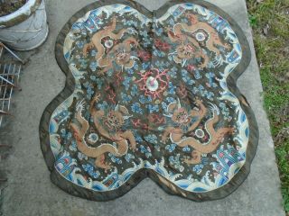 Antique Chinese Embroidered Silk Dragon Tapestry gold thread 5 claw Dragons 2