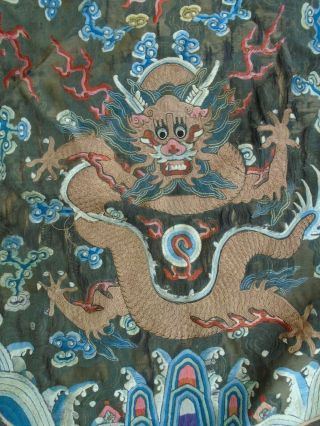 Antique Chinese Embroidered Silk Dragon Tapestry gold thread 5 claw Dragons 3