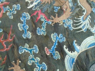 Antique Chinese Embroidered Silk Dragon Tapestry gold thread 5 claw Dragons 6