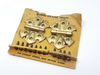 Set Of 2 Vintage Brass Stanley Hardware Cabinet Door Hinges Butterfly 2 " X 2.  5”