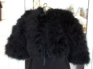 Vintage Mendocino Black Marabou Feather Knitted Jacket W/ Hooks And Eyes S
