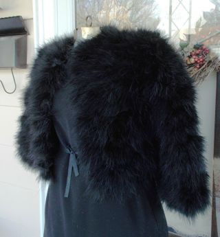 Vintage Mendocino Black Marabou Feather Knitted Jacket W/ Hooks and Eyes S 2