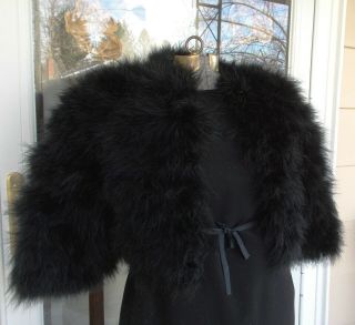 Vintage Mendocino Black Marabou Feather Knitted Jacket W/ Hooks and Eyes S 3