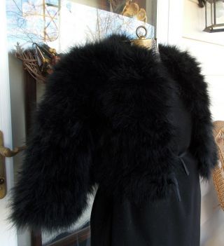 Vintage Mendocino Black Marabou Feather Knitted Jacket W/ Hooks and Eyes S 4