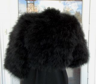 Vintage Mendocino Black Marabou Feather Knitted Jacket W/ Hooks and Eyes S 6