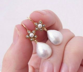 18ct Gold Baroque Seed Pearl Drop Earrings,  18k 750