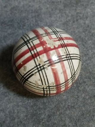 Antique Pottery Carpet Ball,  White with Red and Black Stripes,  2 5/8 inches. 3
