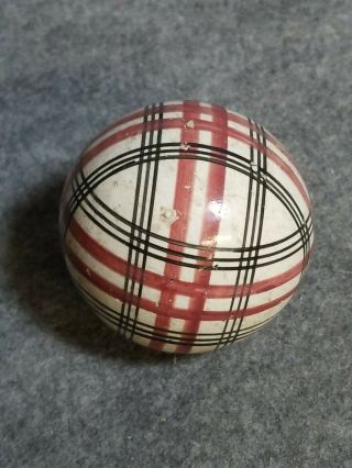 Antique Pottery Carpet Ball,  White with Red and Black Stripes,  2 5/8 inches. 4