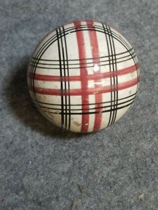Antique Pottery Carpet Ball,  White with Red and Black Stripes,  2 5/8 inches. 5