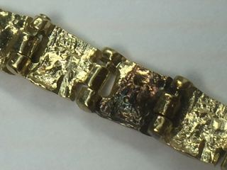 DESIGNER heavy 14K solid yellow gold NUGGET LINK bracelet.  7 