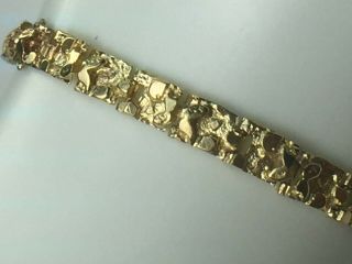 DESIGNER heavy 14K solid yellow gold NUGGET LINK bracelet.  7 