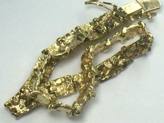 DESIGNER heavy 14K solid yellow gold NUGGET LINK bracelet.  7 