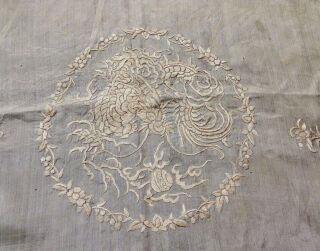 Antique Chinese Embroidered Silk Shawl Cream 36 " Sq Dragon Embr Needs Tlc/reuse